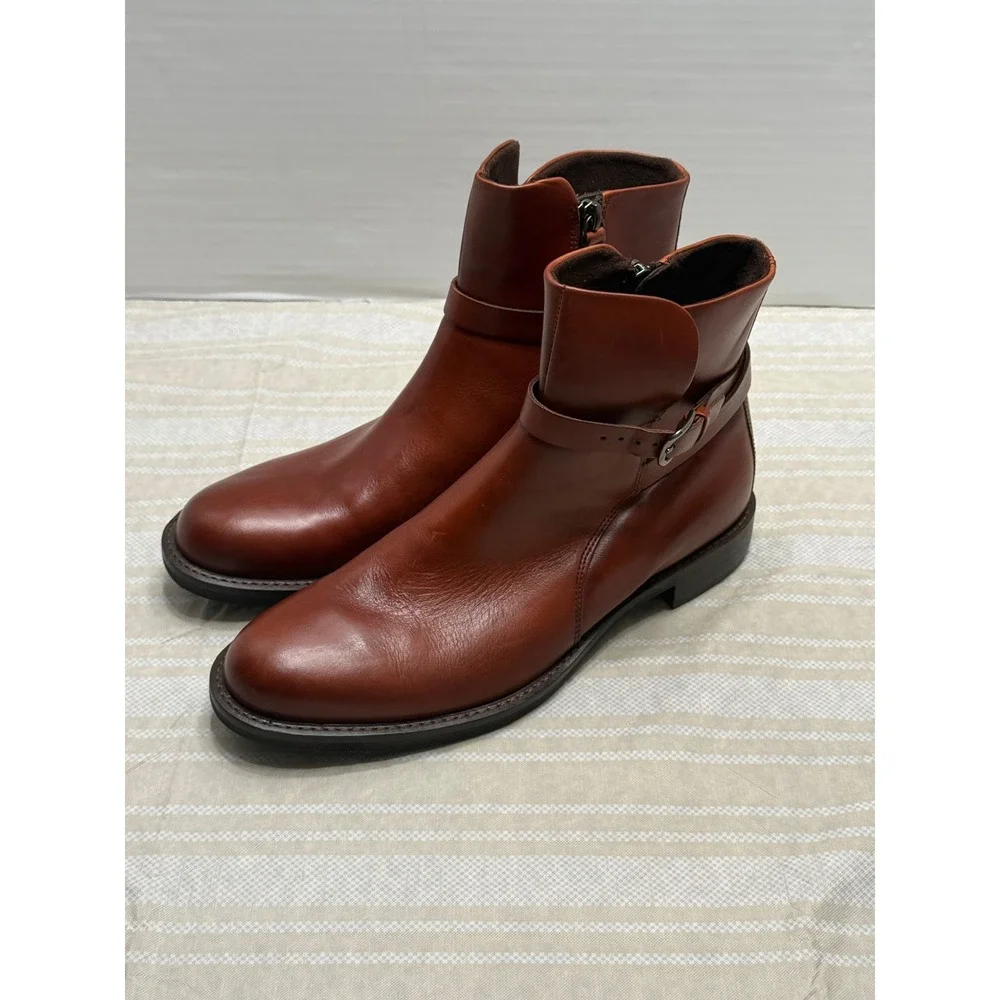 Ecco Sartorelle 25Tailored Cognac Brown Leather Ankle Buckle Boots Mens 40 9-9.5